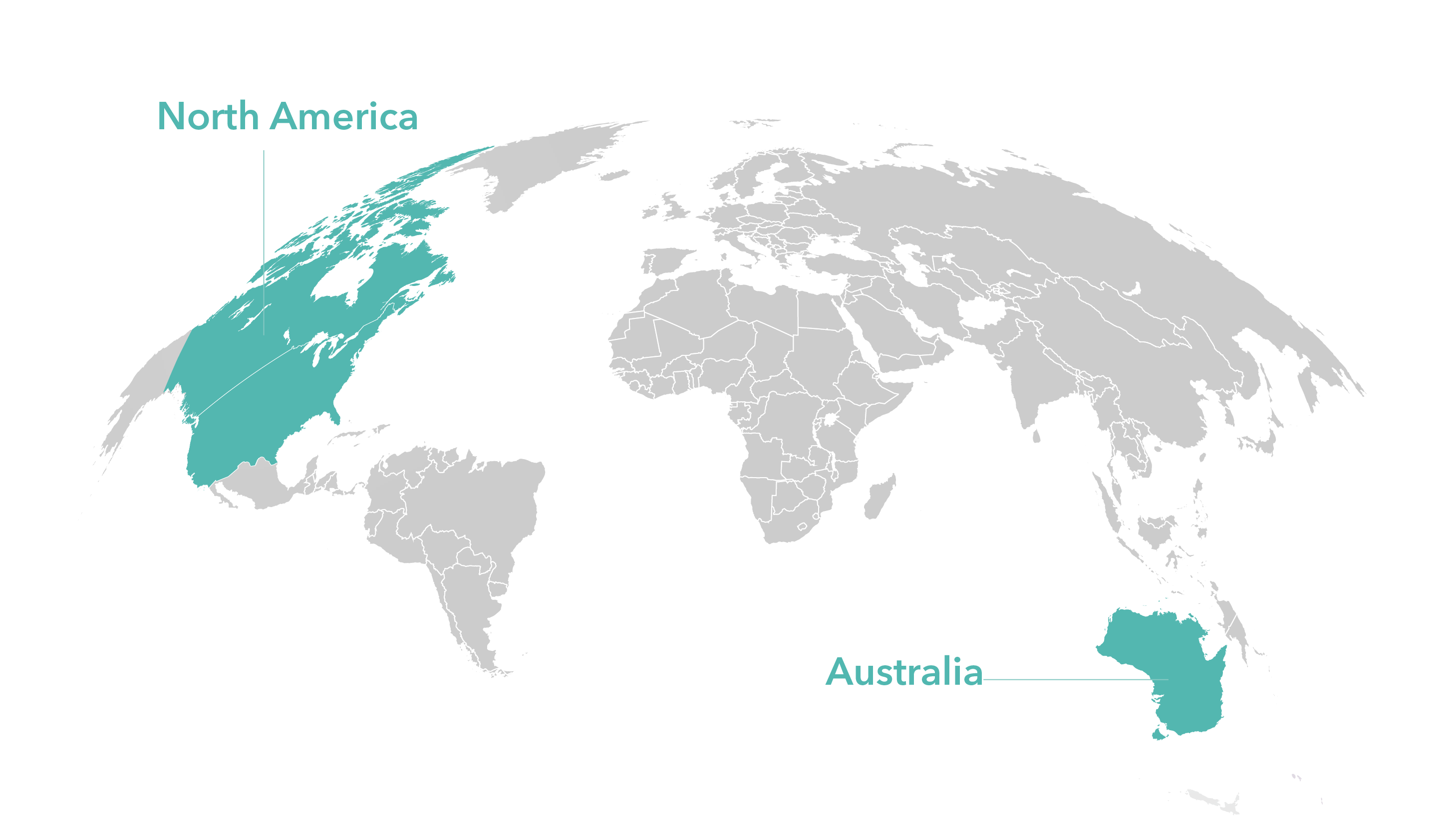 A world map highlighting North America and Australia, indicating LodgeLink’s workforce travel service regions.