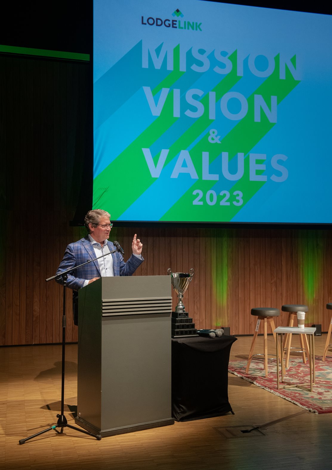 LodgeLink's President and CEO speaking at the Mission, Vision, Values event.