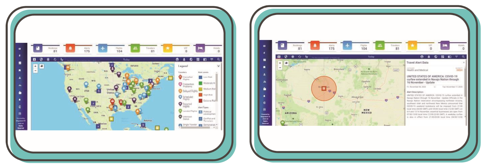 A screenshot of a computer screen showing maps from a workforce travel site